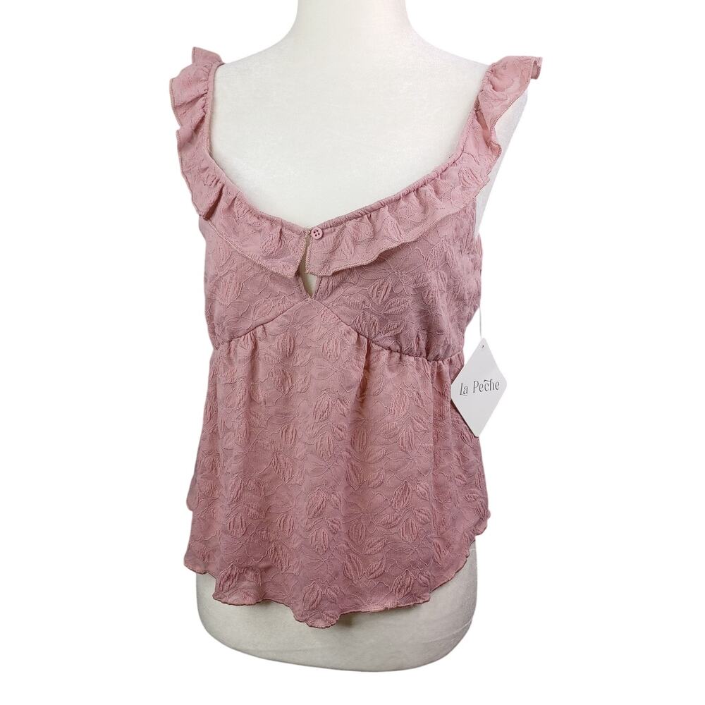 La Peche Blush Pink Lace Babydoll Top Womens XL Boho Coquette Fairycore Romantic